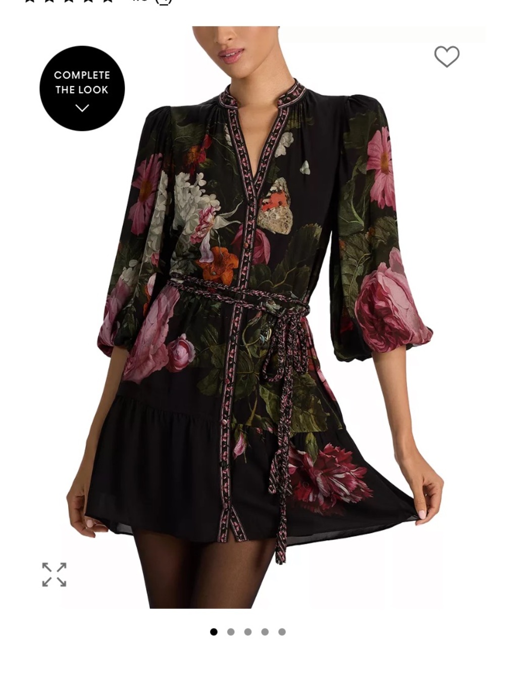 Alice + Olivia Antonette Black Mini Dress with Pink and Green Floral Print